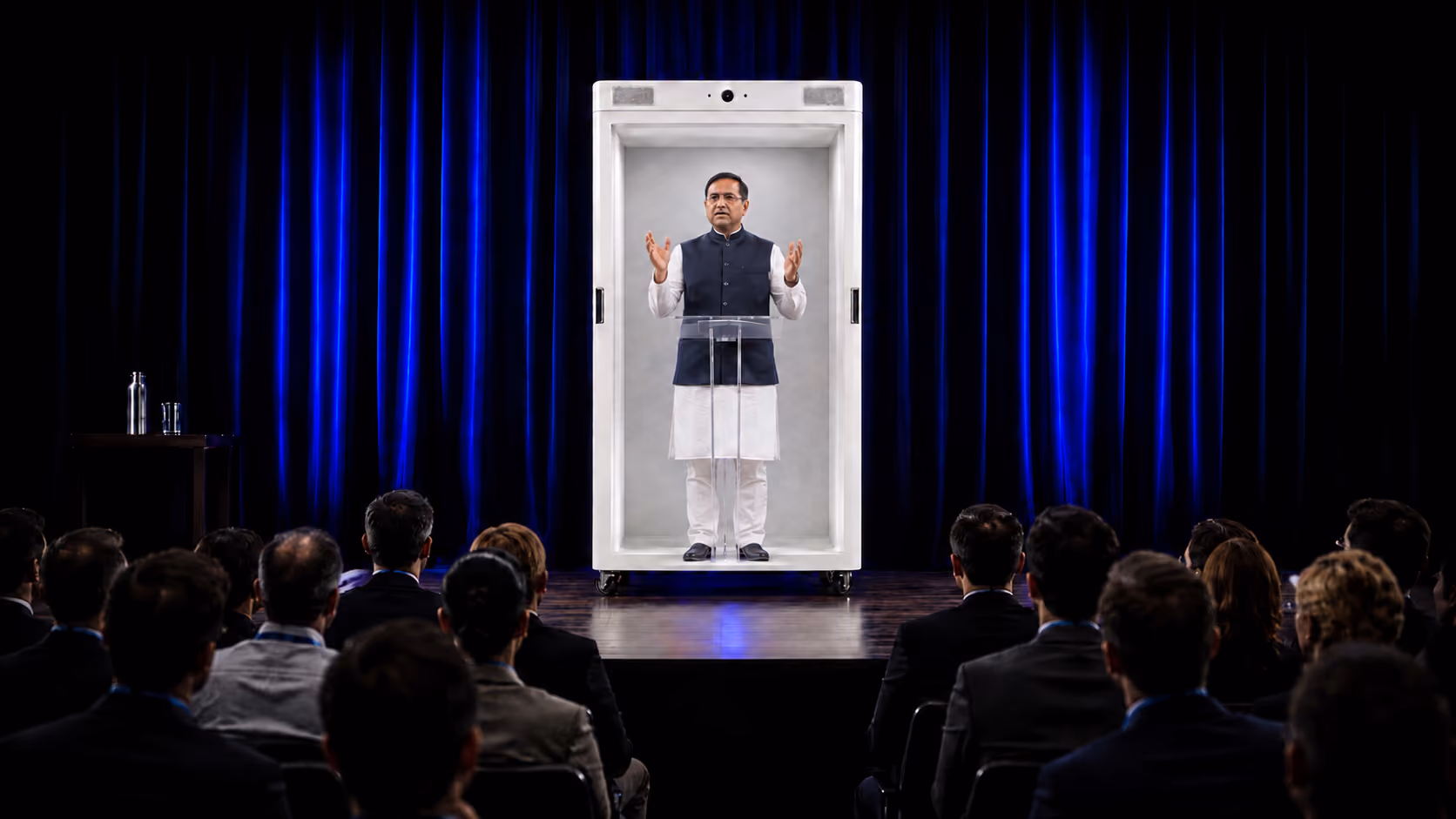 Metaverse911 HoloBox delivering life-size holographic speakers for conferences, summits, product launches, and live events.