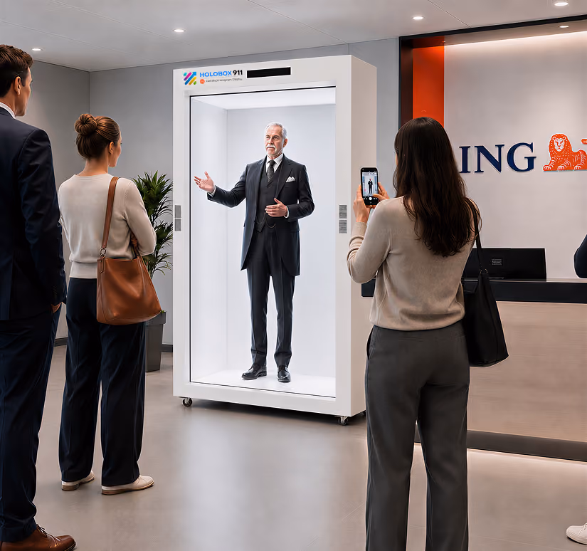 HoloBox911 HoloBox enabling immersive corporate events with life-size 3D hologram presentations, AI avatars, and interactive audience engagement.