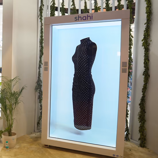 Life-size garment hologram reveal at the Shahi Exports booth at Bharat Tex