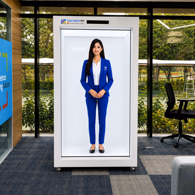 Hitachi leadership appearing live through HoloBox holographic telepresence