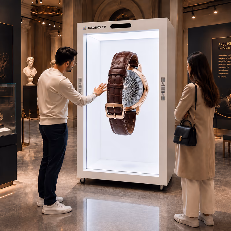 HoloBox911 creating immersive retail experiences with life-size 3D holographic luxury products for showrooms and premium brands.