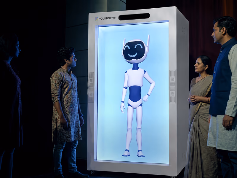 HoloBox holographic display showcased in an innovation lab and experience center