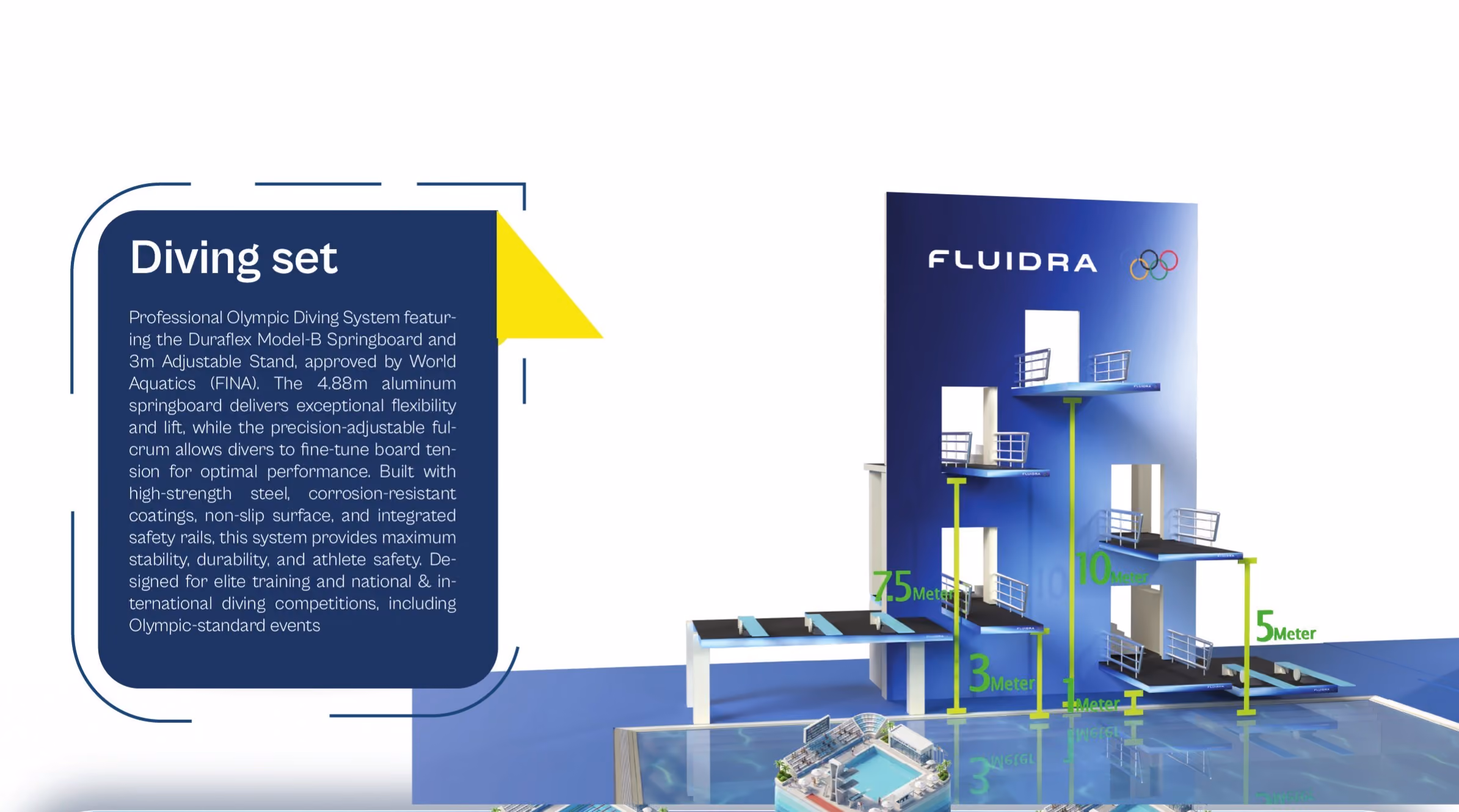 Fluidra diving set with platforms from 1 to 10 metres rendered in 3D