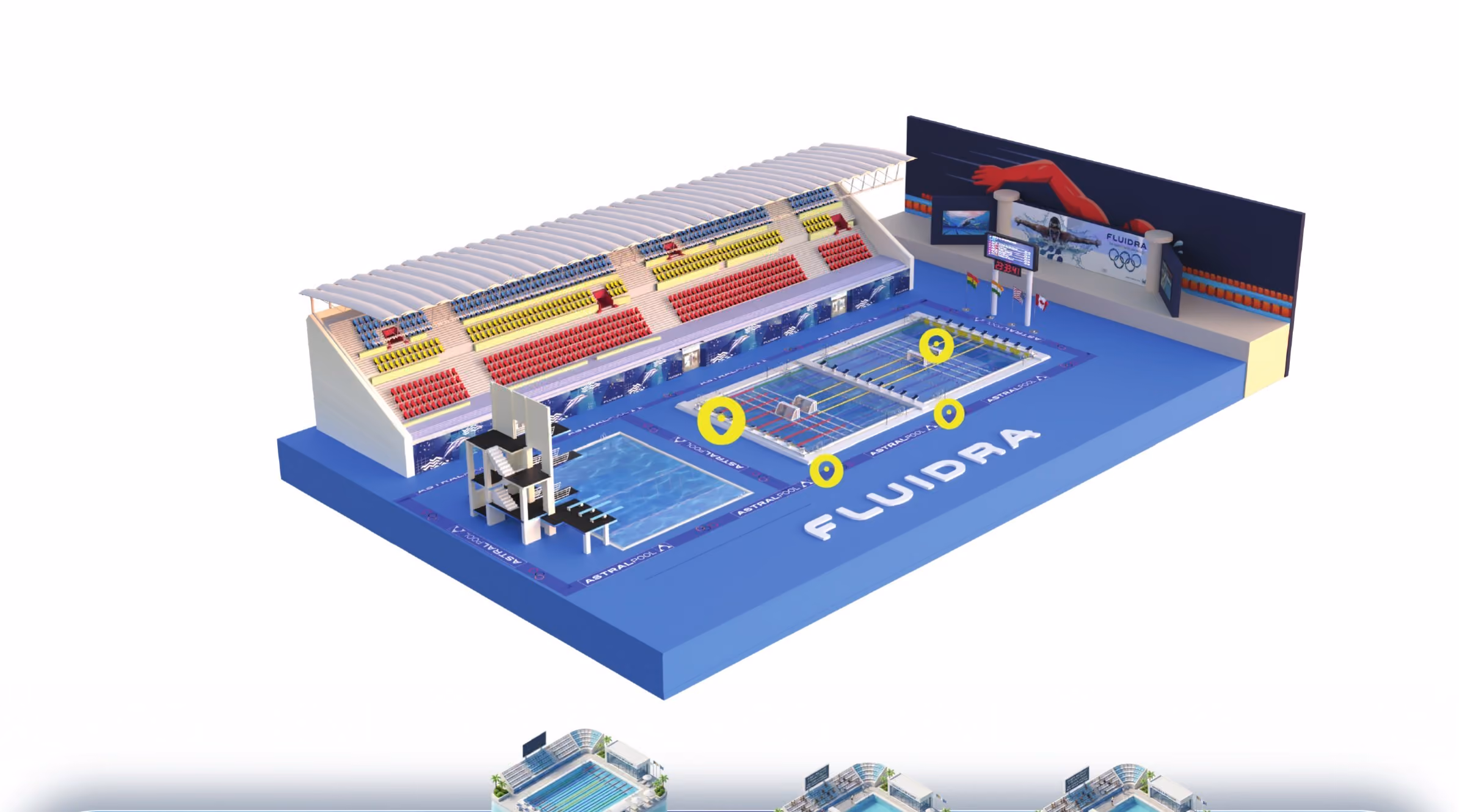 Fluidra Olympic pool aquatic centre built in 3D for the HoloBox911