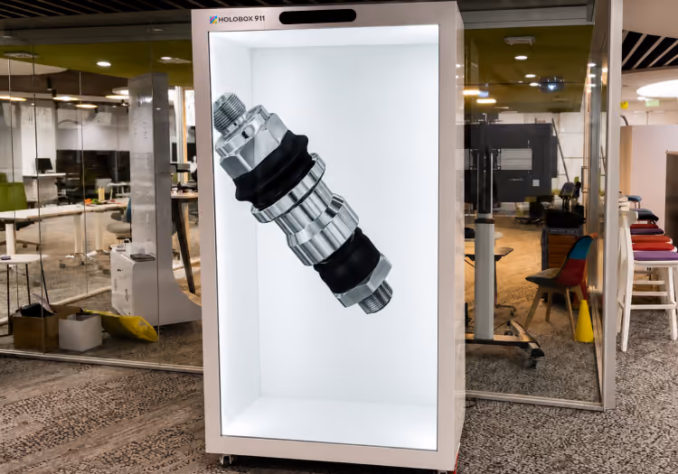 3D product model displayed inside a HoloBox hologram display for interactive product selection