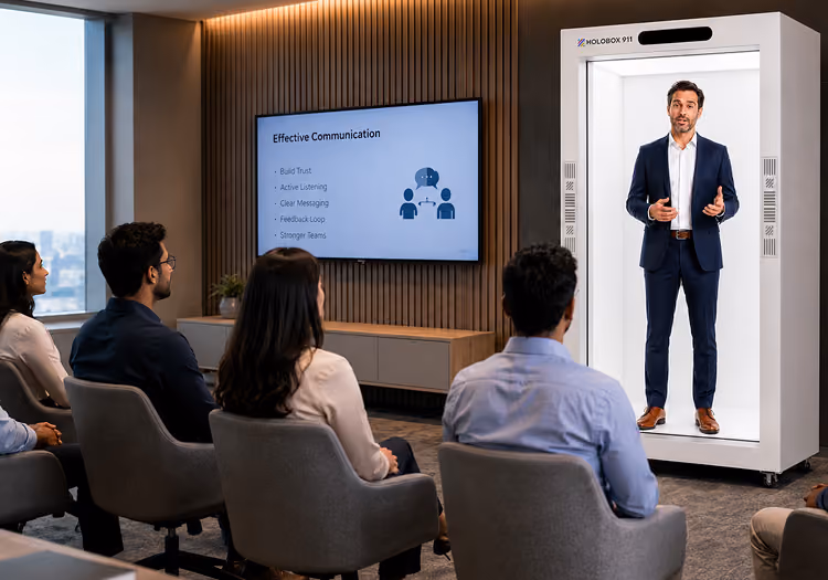HoloBox hologram display used for an interactive technology presentation