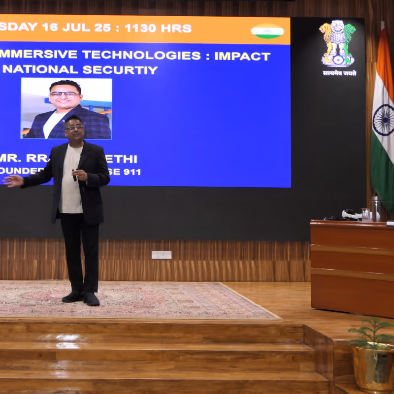 Two remote speakers appearing together in HoloBox911 at IMT Ghaziabad