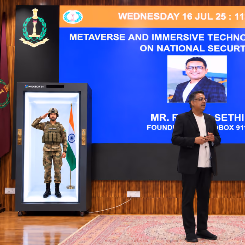 Life-size holographic speaker demonstration using HoloBox911 at IMT Ghaziabad