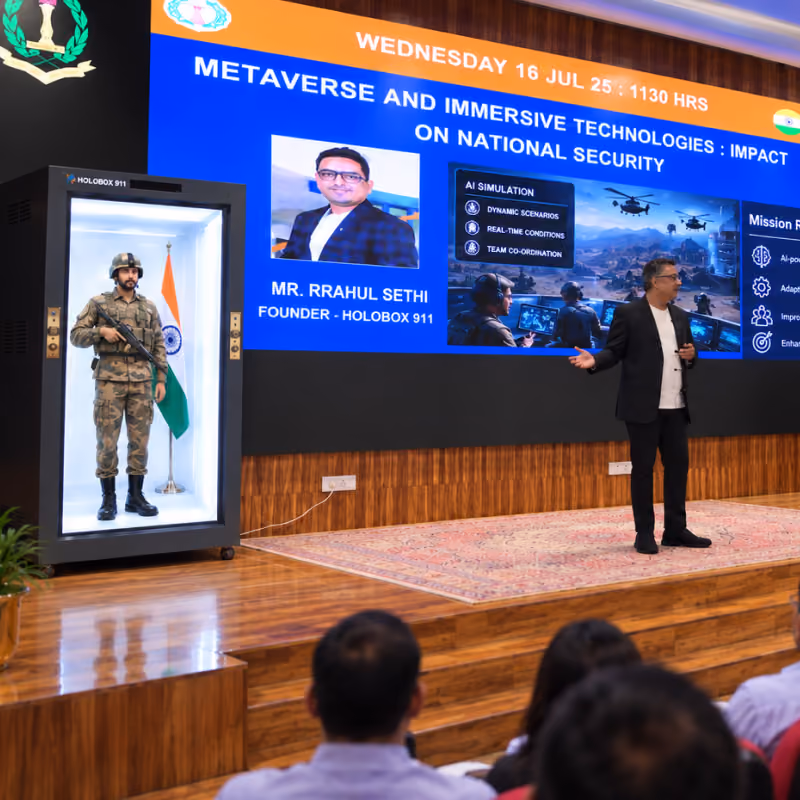 HoloBox911 live holographic technology demonstrated in an IMT Ghaziabad classroom