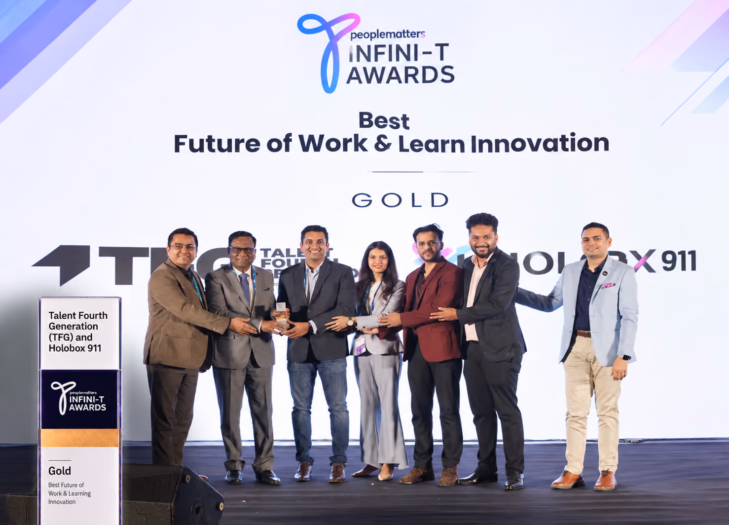 HoloBox911 and Talent Fourth Generation team receiving Gold at People Matters Infini-T Awards