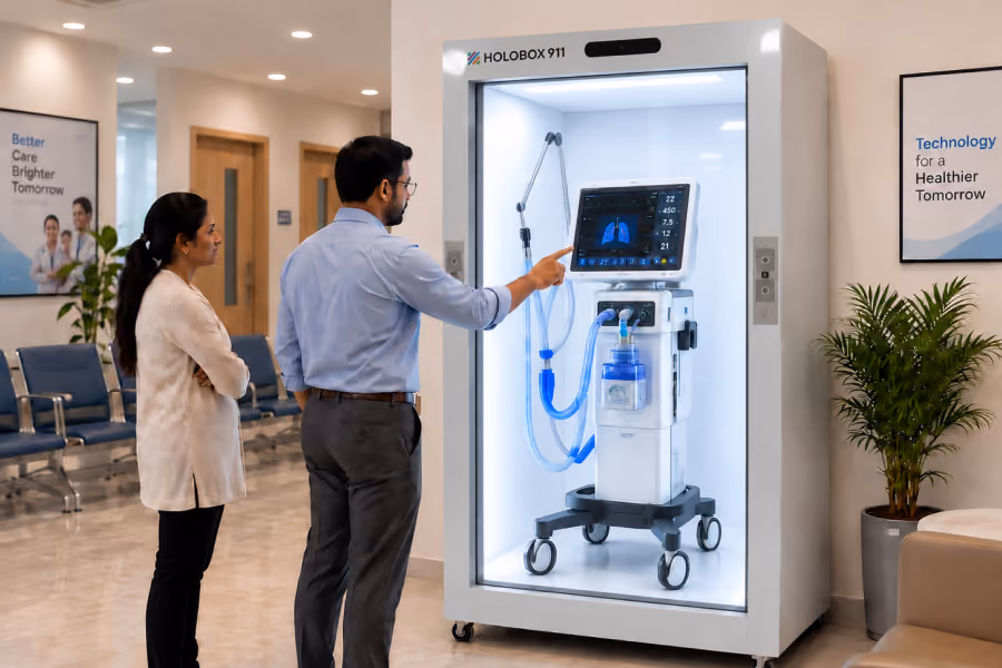 Healthcare professional displayed as a life-size hologram using HoloBox911