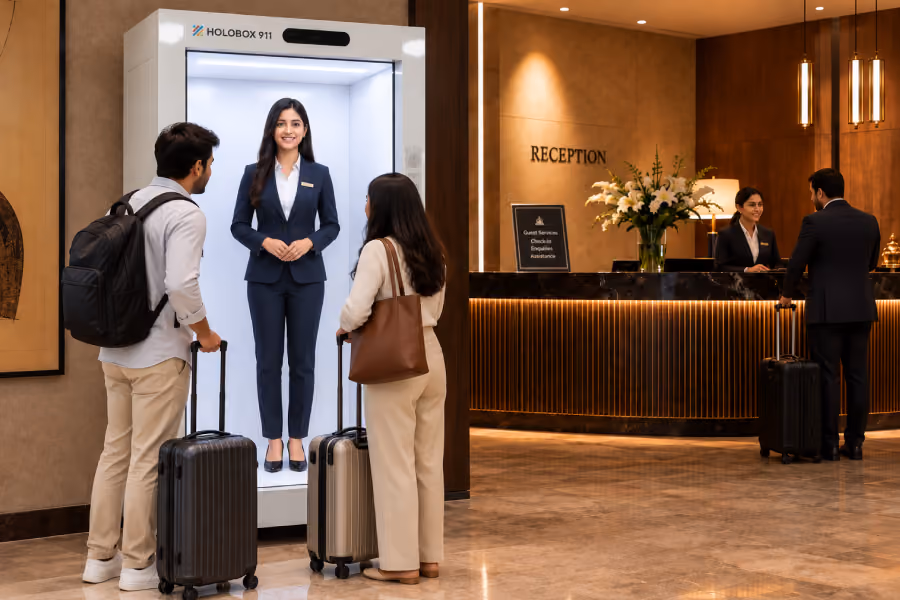 HoloBox911 digital concierge experience in a hotel lobby