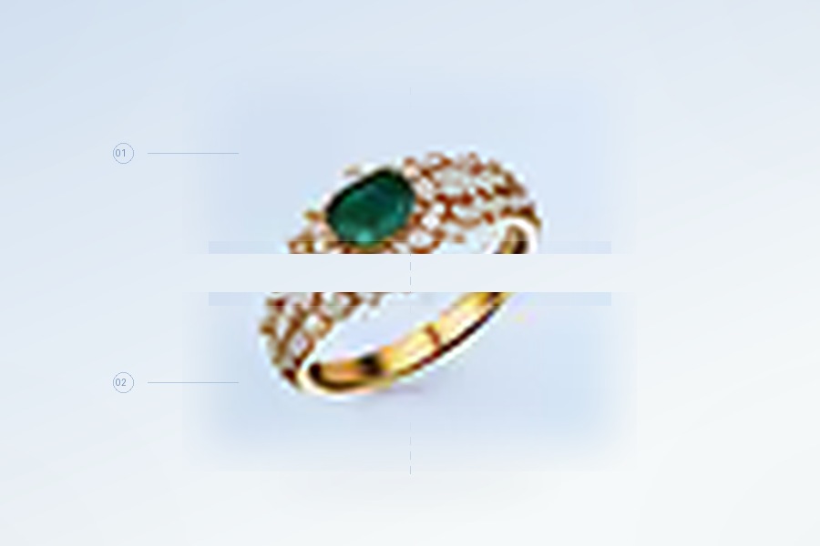 Concept visual: exploded view separating a gemstone ring into its crown setting and its gold band