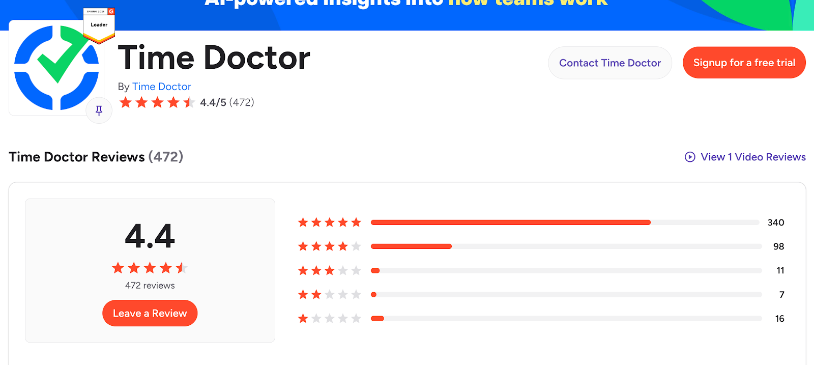 Time Doctor reviews on g2