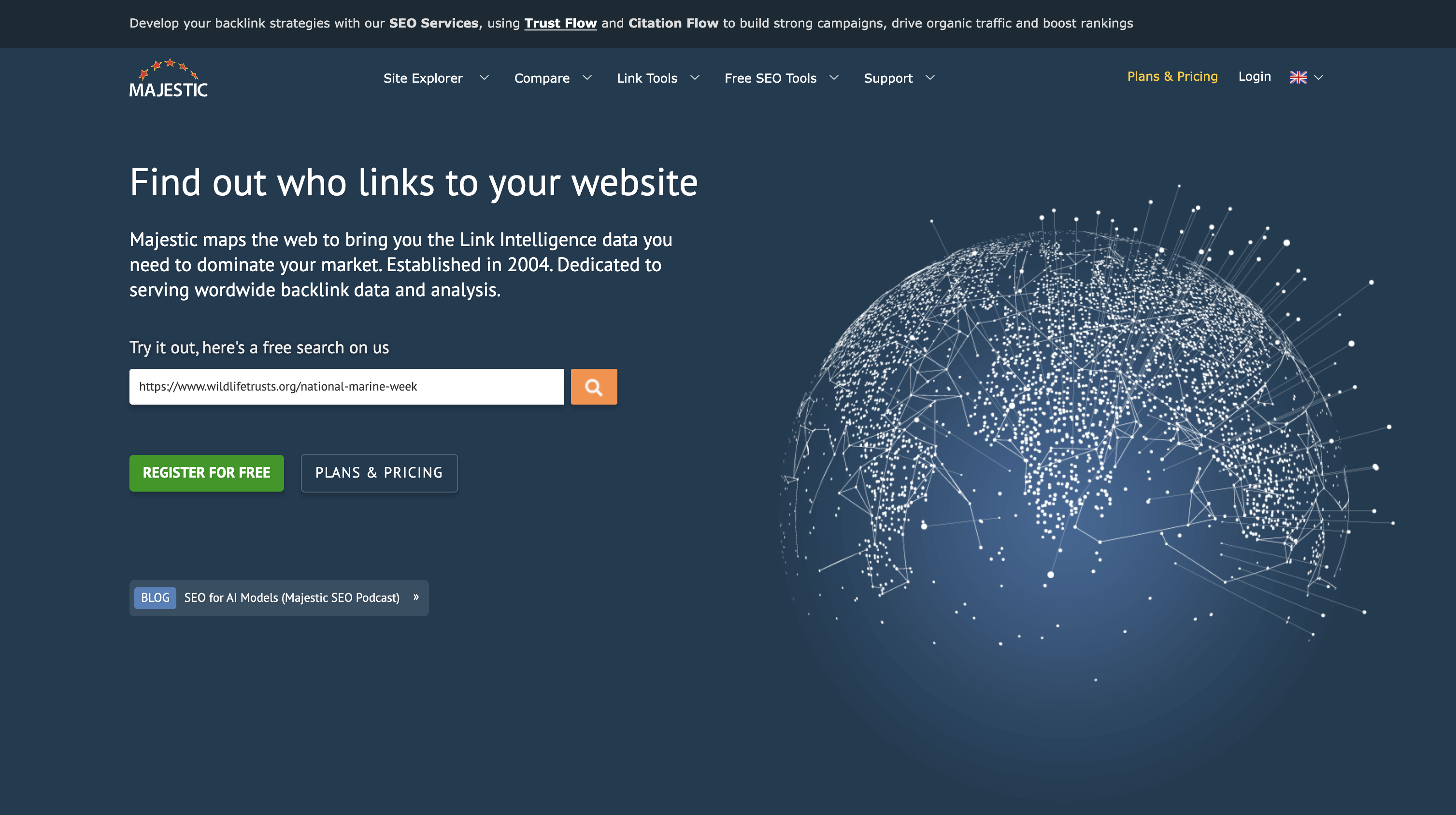 Majestic SEO home page
