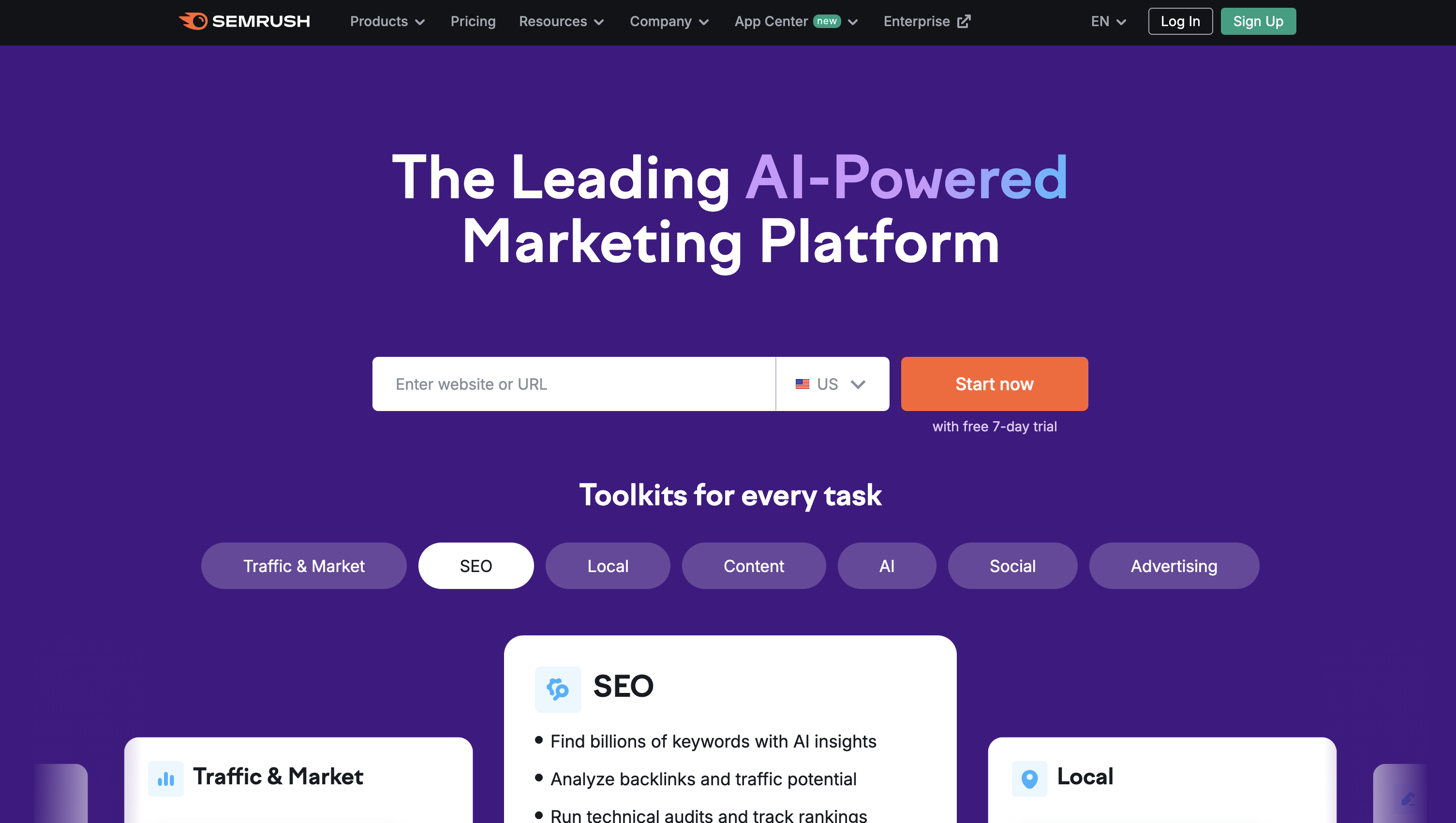 Semrush home page