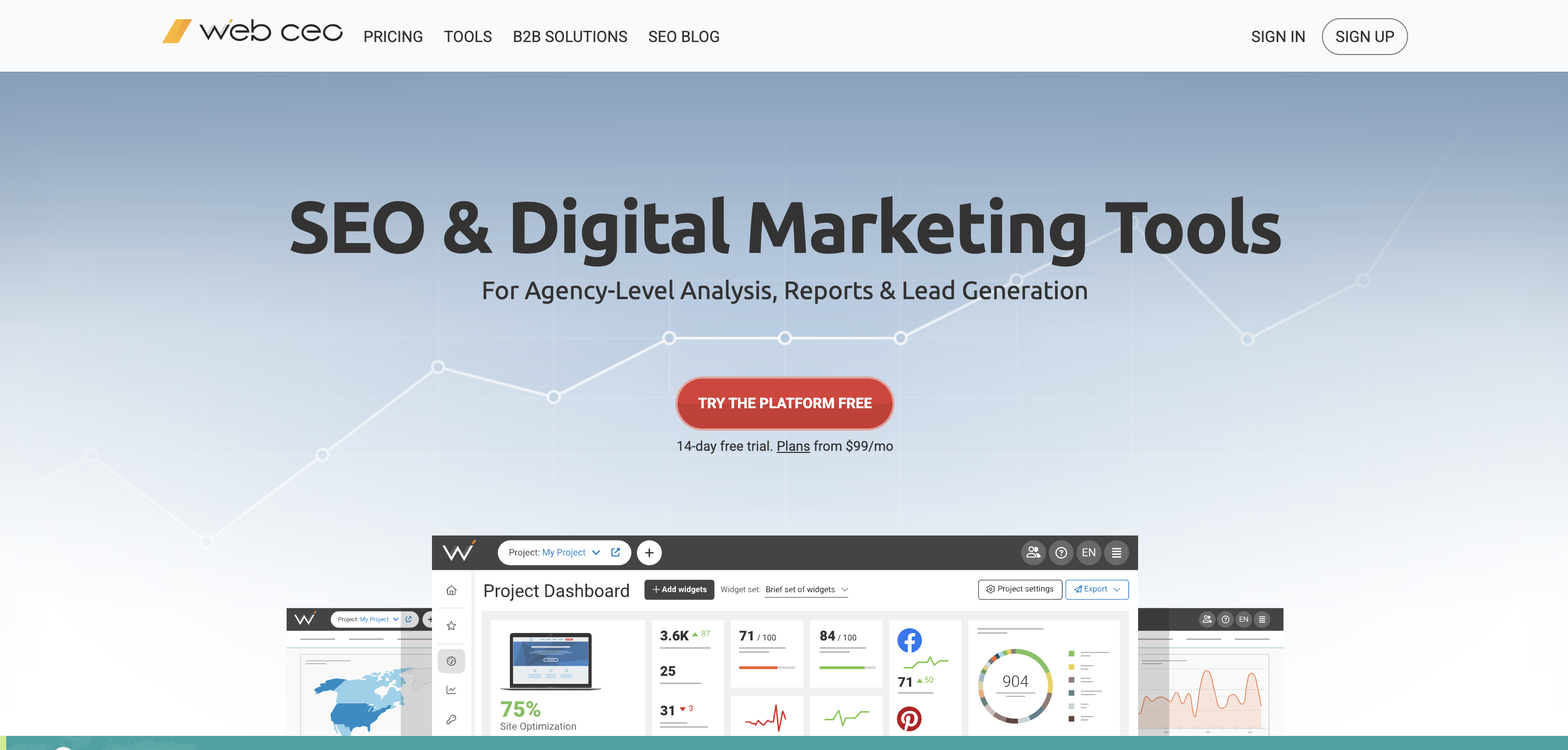 WebCEO home page.