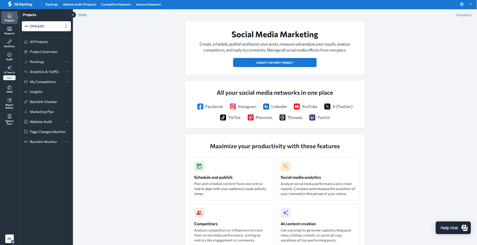 SE Ranking social media marketing tools
