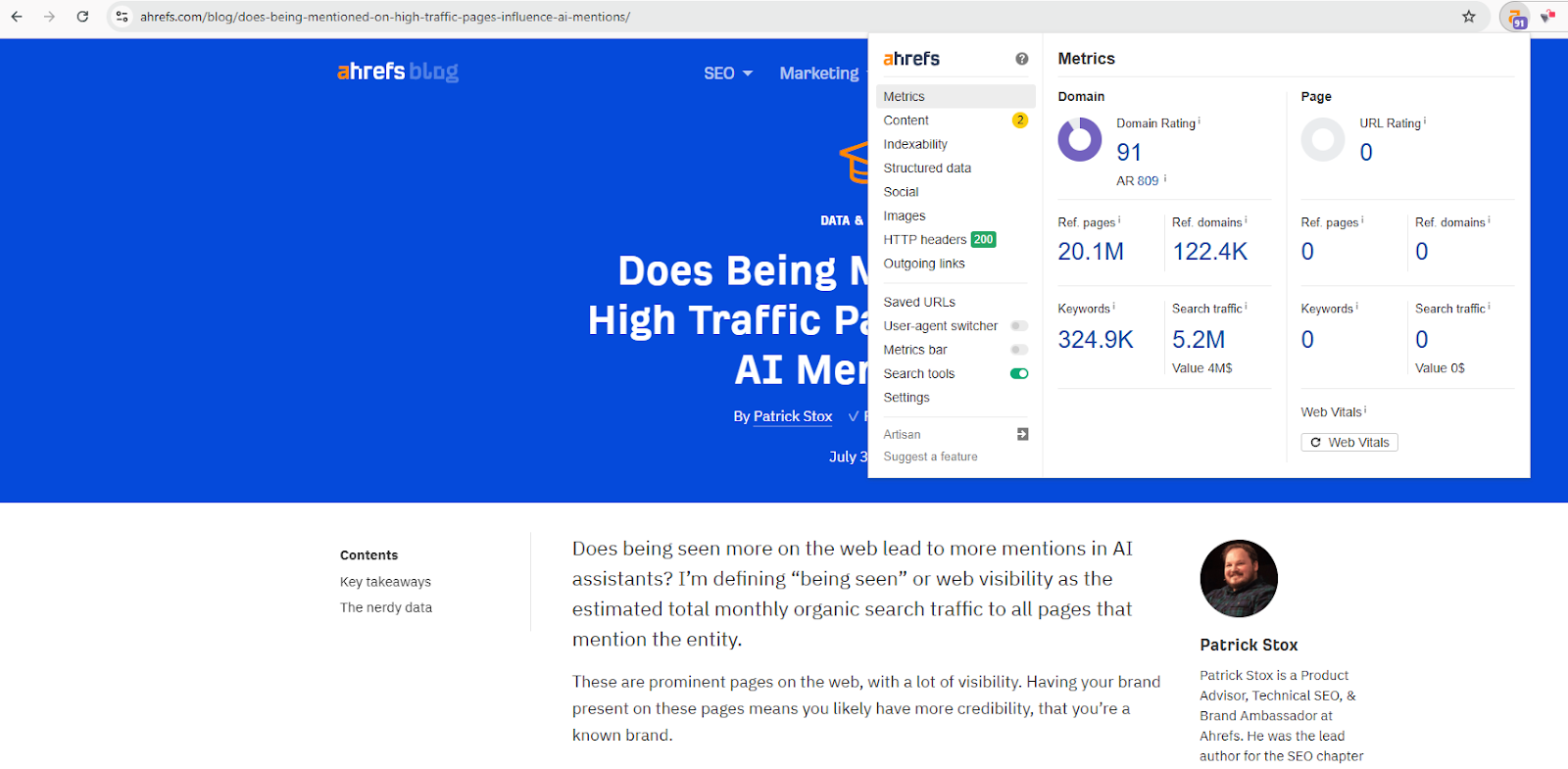 Ahrefs toolbar extention