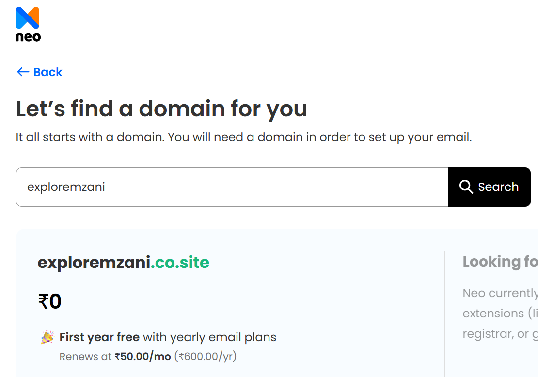 Neo professional email address