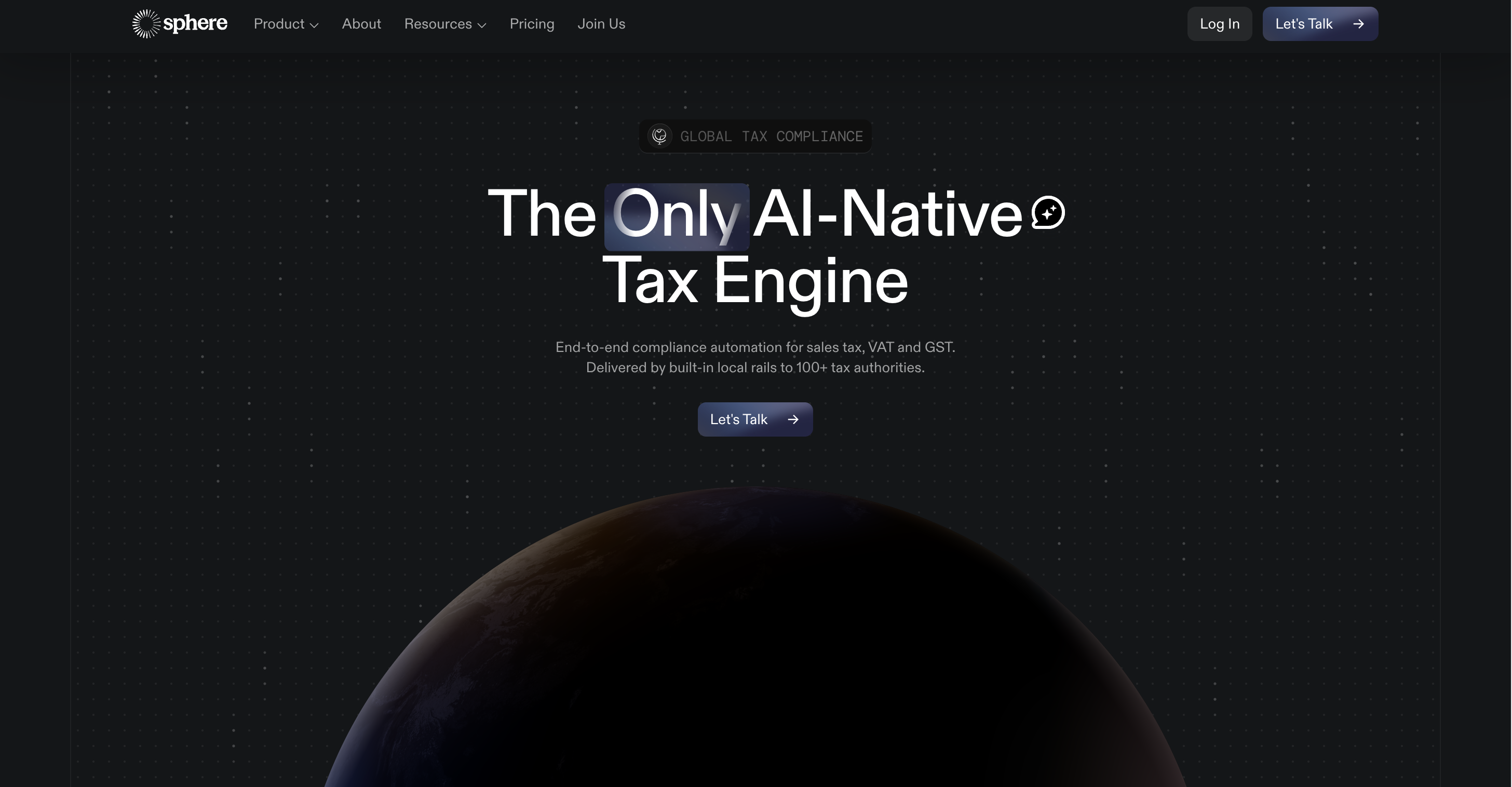 A screenshot of Sphere's homepage