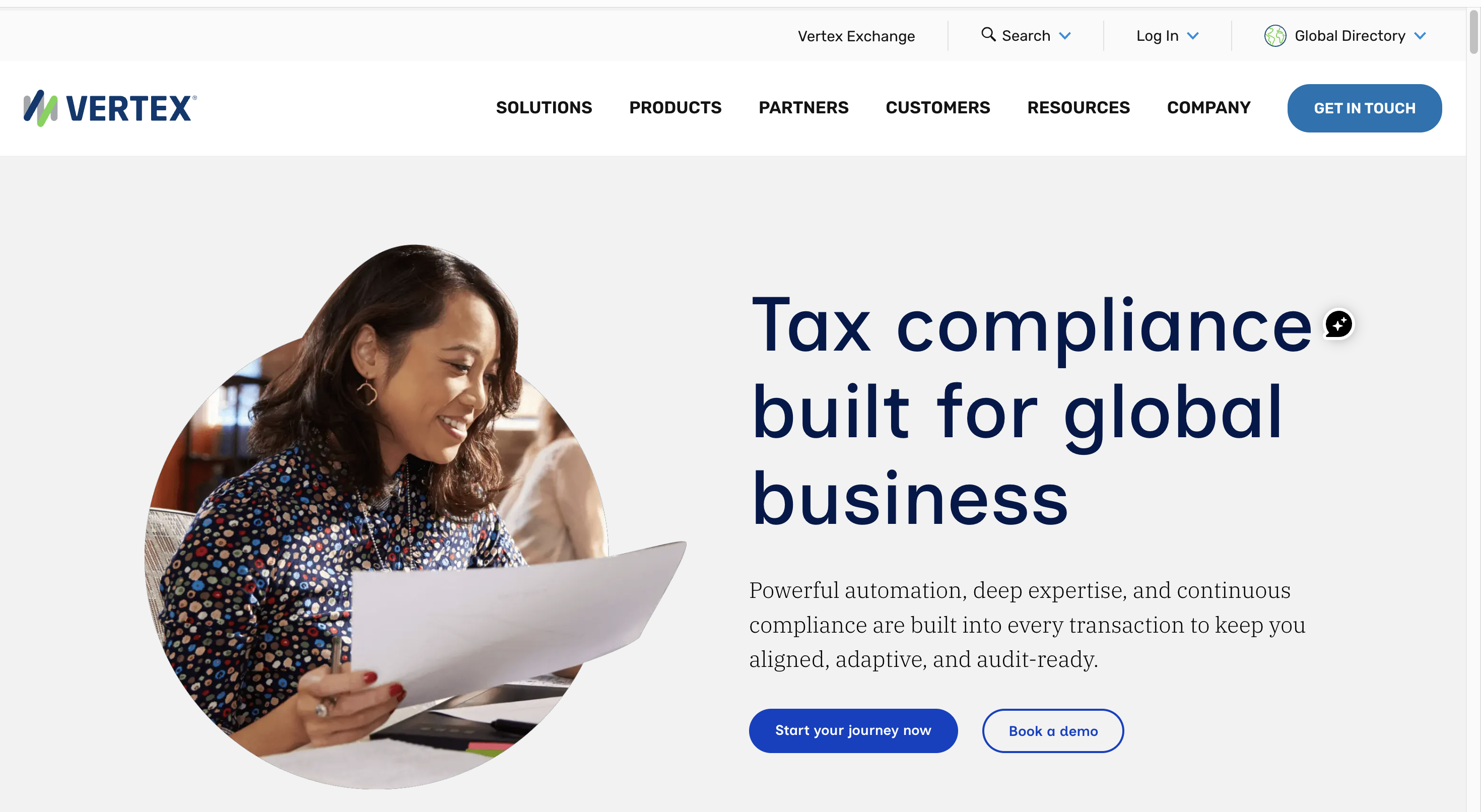 a screenshot of vertex inc's home page