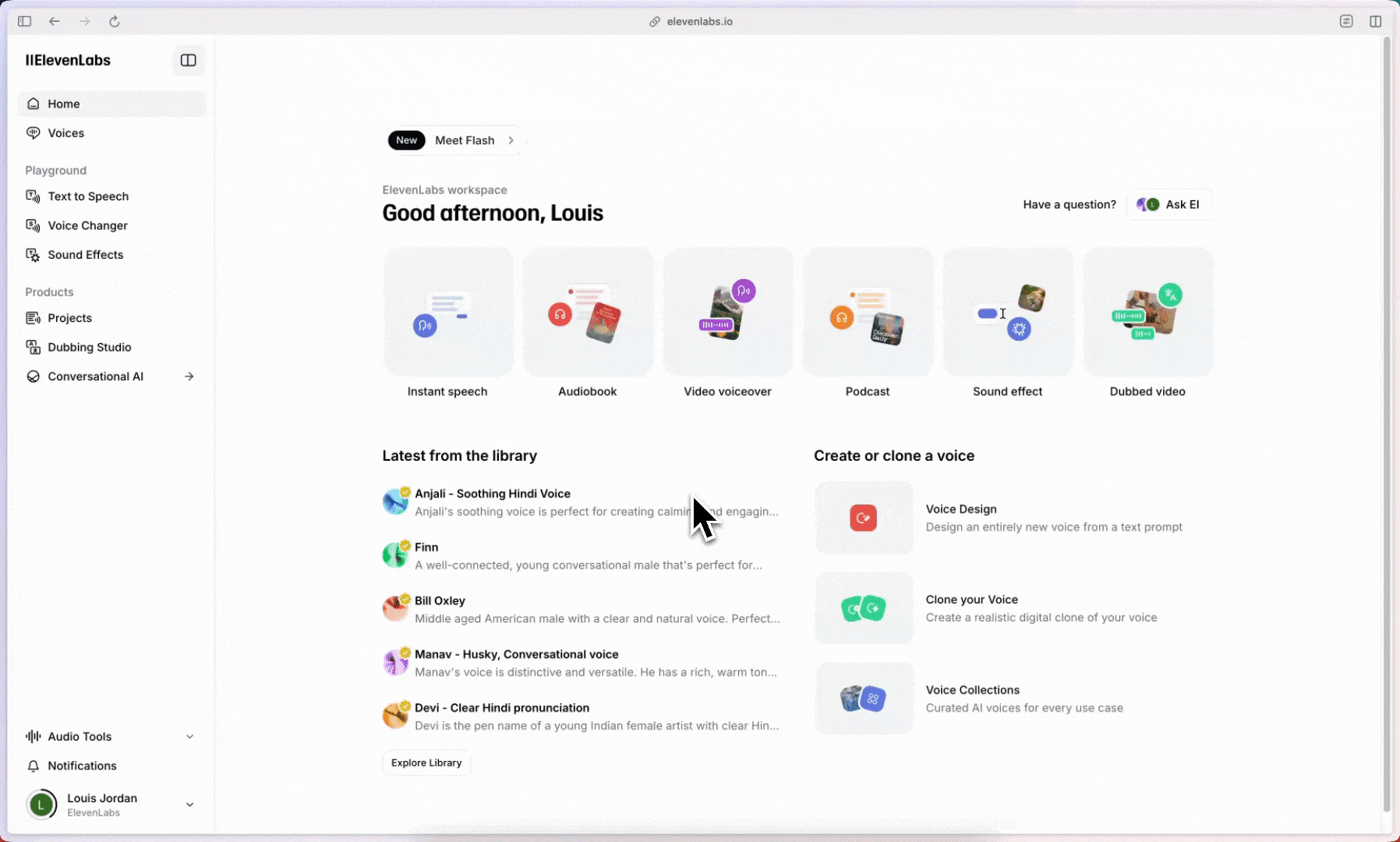 Elevenlabs dashboard, ai answering services