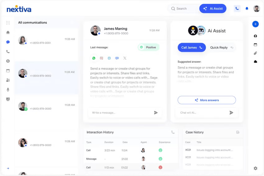 Nextiva dashboard, best ai receptionist software