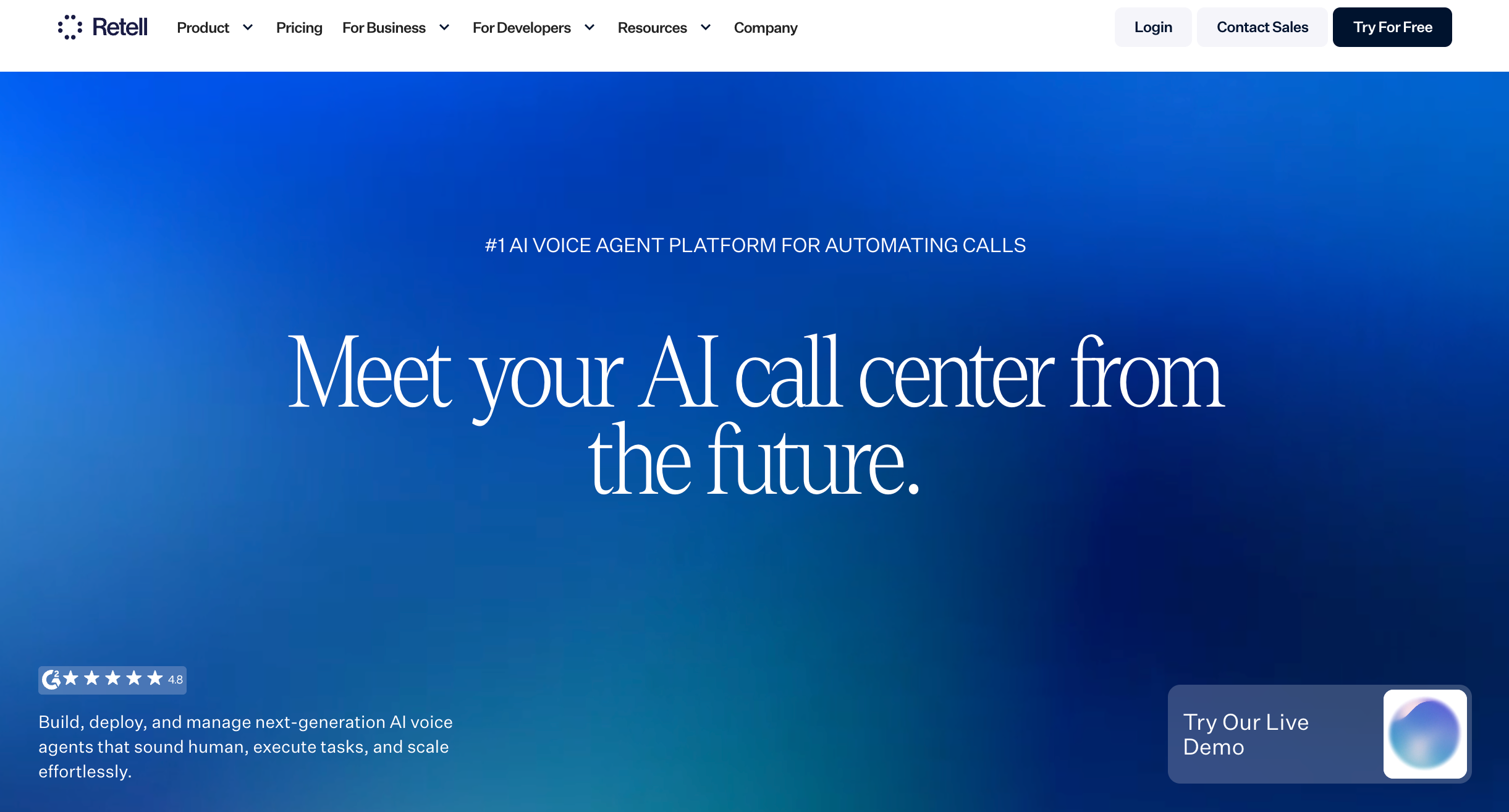 Retell AI voice agent platform home page