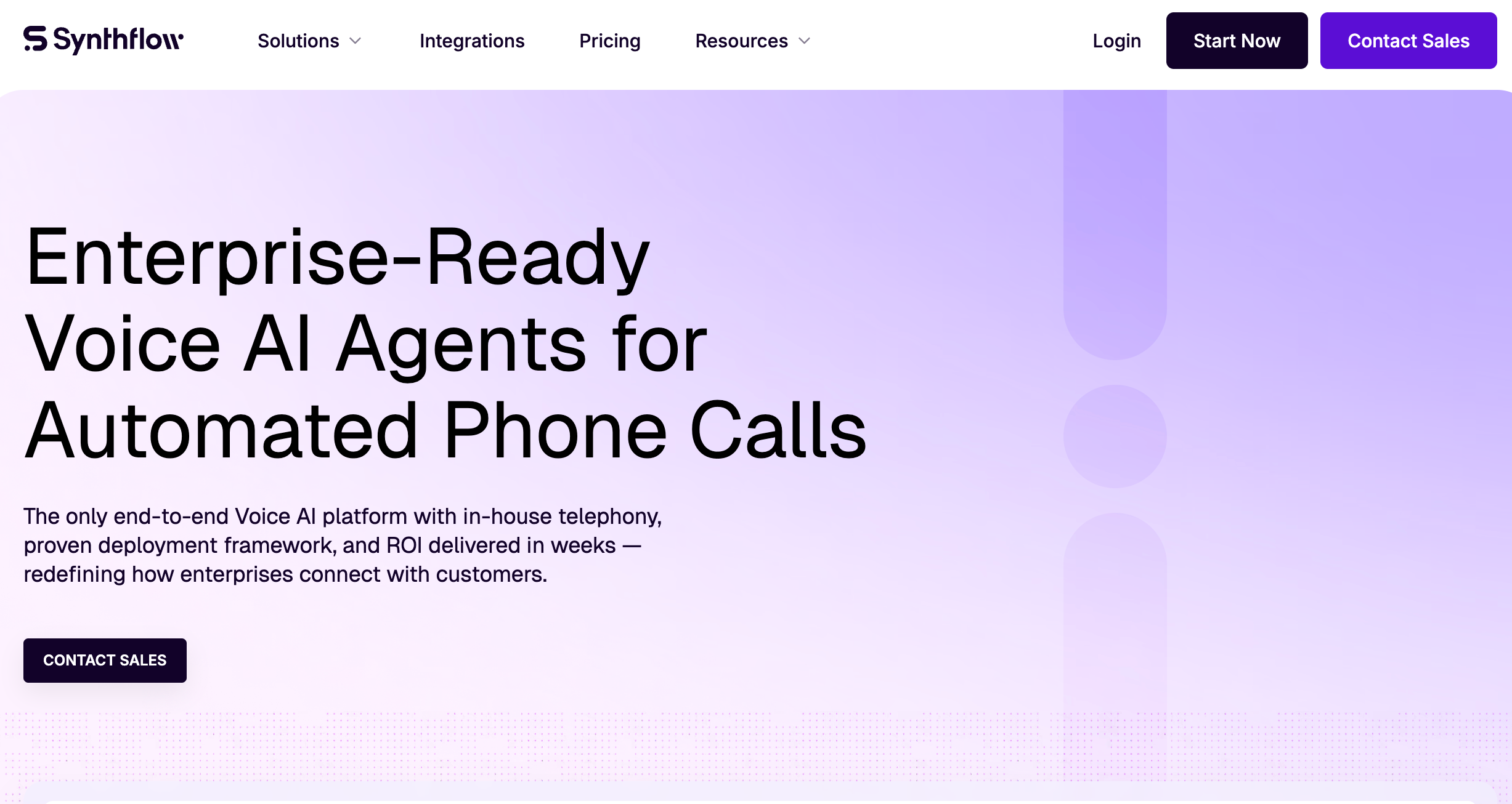 Synthflow AI enterprise-ready Voice AI agents home page