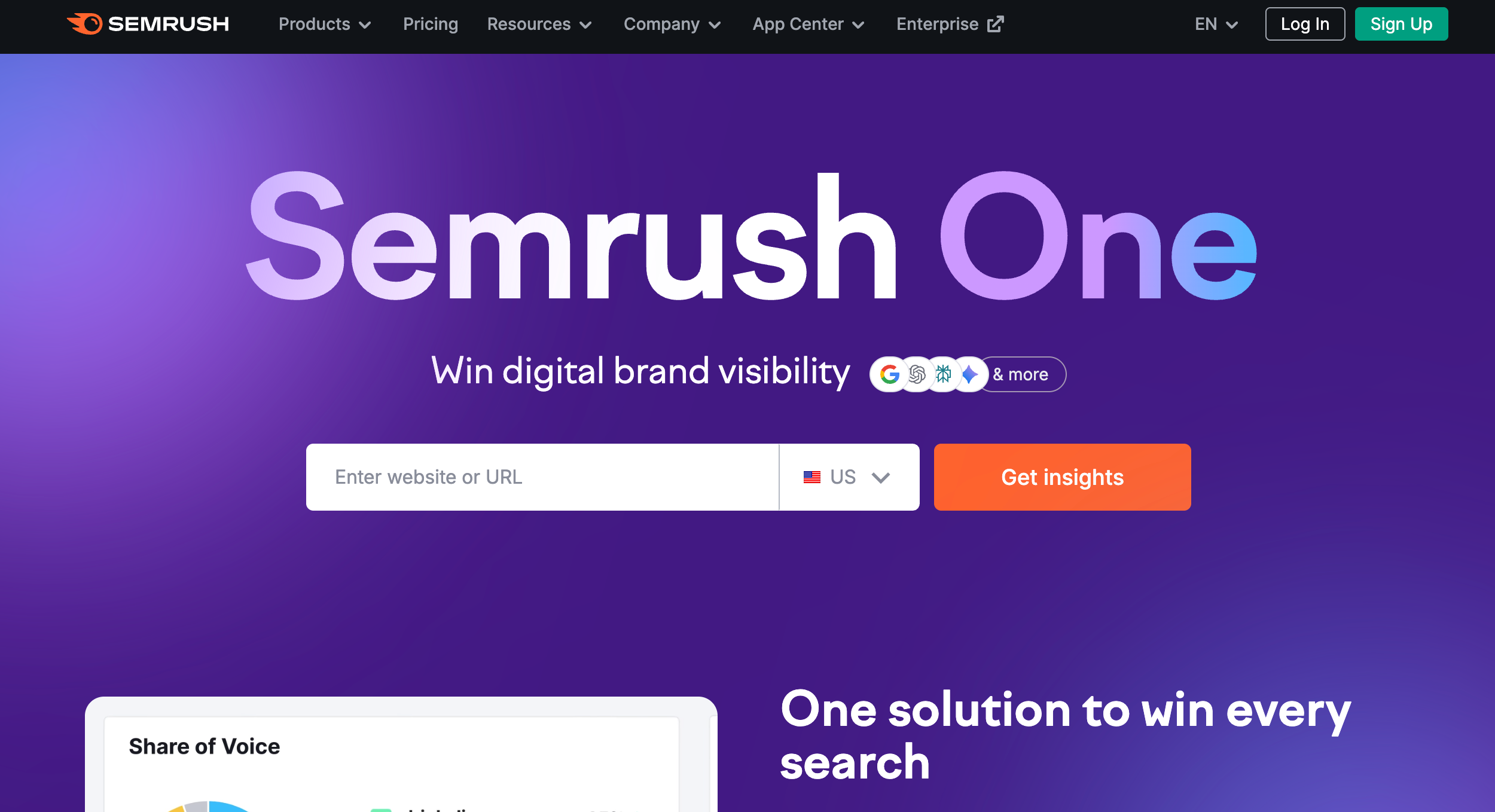 Home page of Semrush - Profound alternatives 