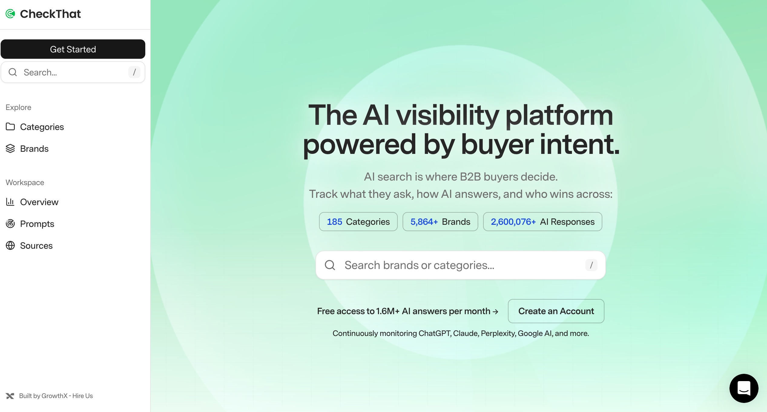 CheckThat AI visibility platform's home page