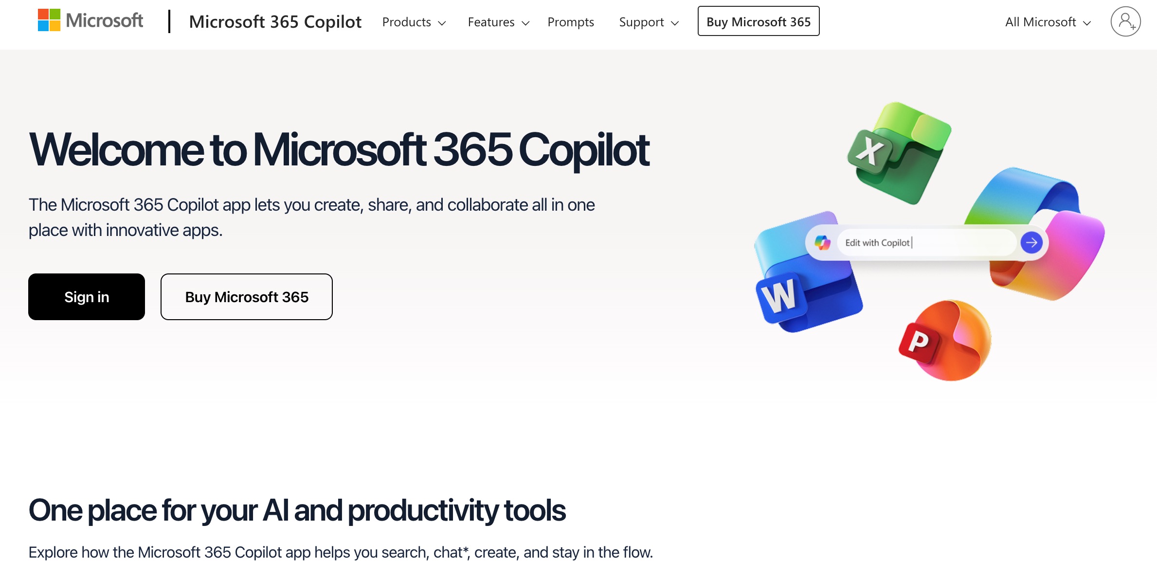 Microsoft Copilot's home page