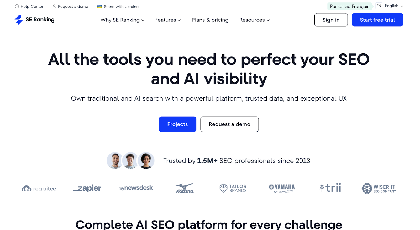 Best AI content optimization tools - SE Ranking home page