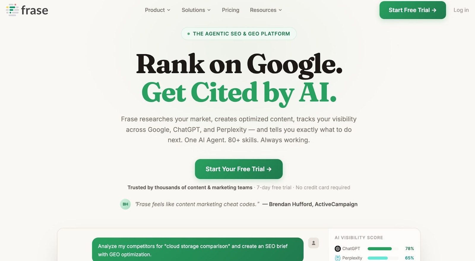 Best AI content optimization tools - Frase home page
