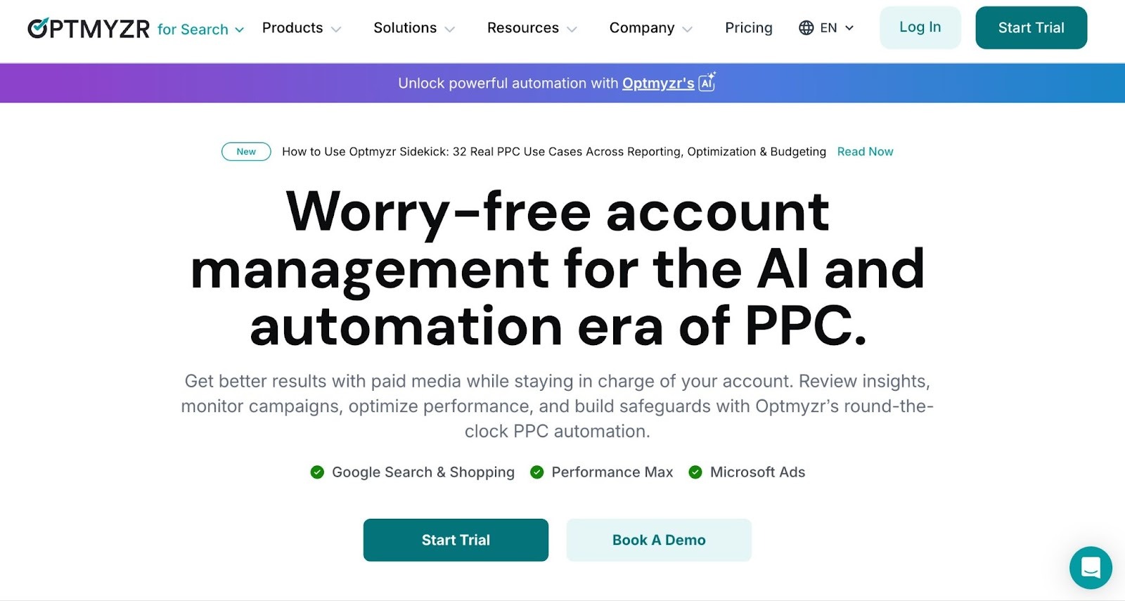 Best AI Marketing Tools - Optymzr home page