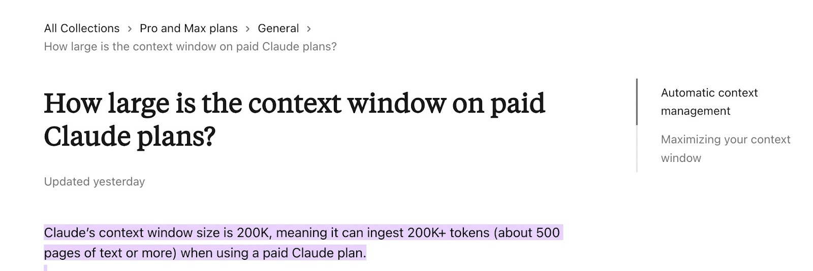 Claude's context window size on paid plans