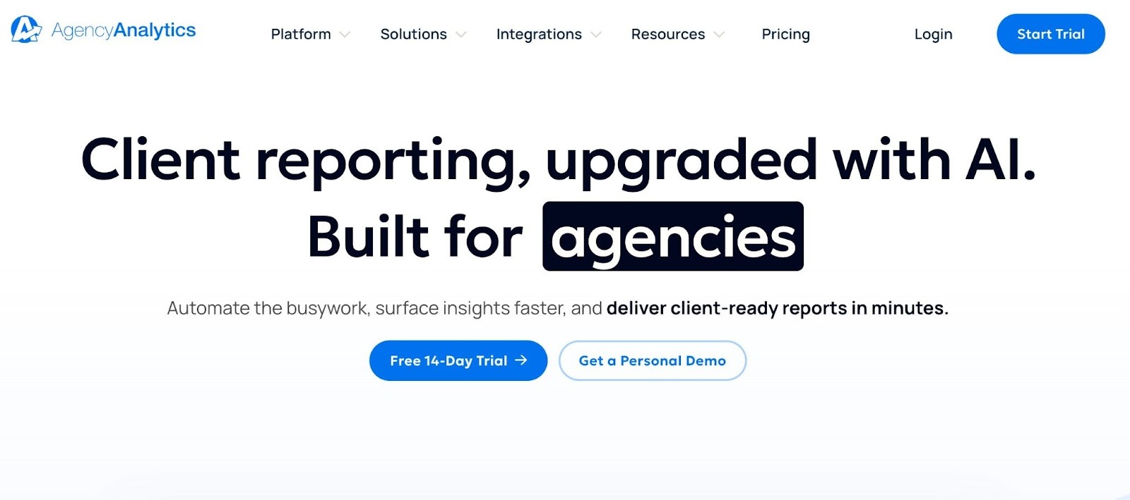 AgencyAnalytics home page