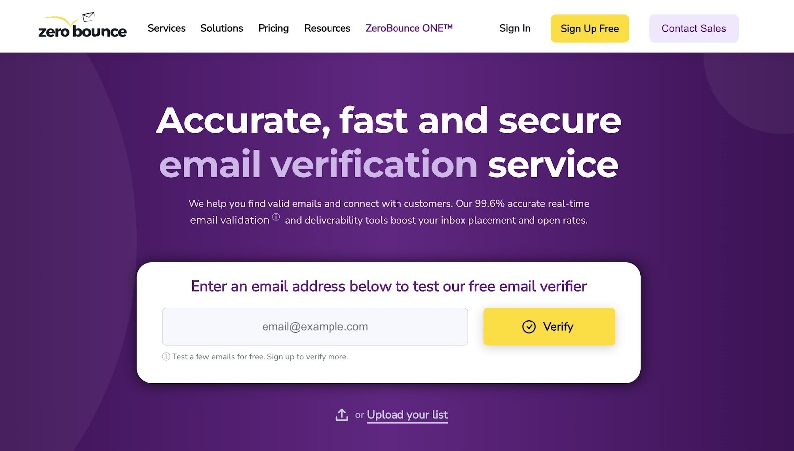 ZeroBounce home page