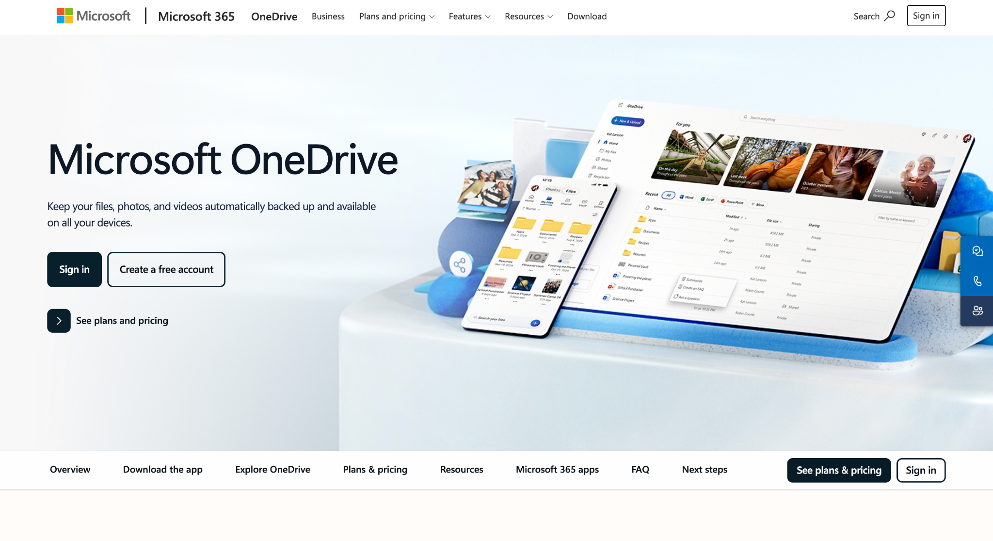 Microsoft OneDrive page