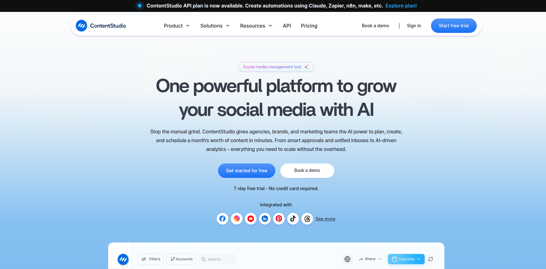 ContentStudio's homepage