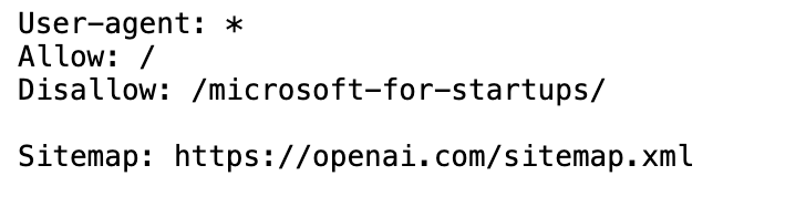 OpenAI robots.txt showing crawler access rules