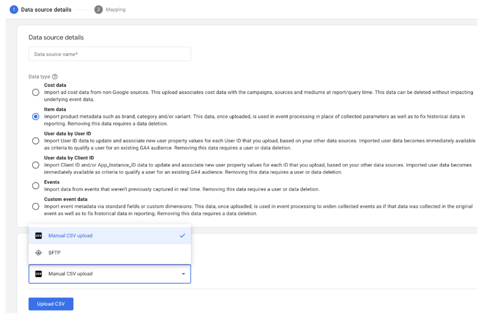 Upload item data into the GA4 property