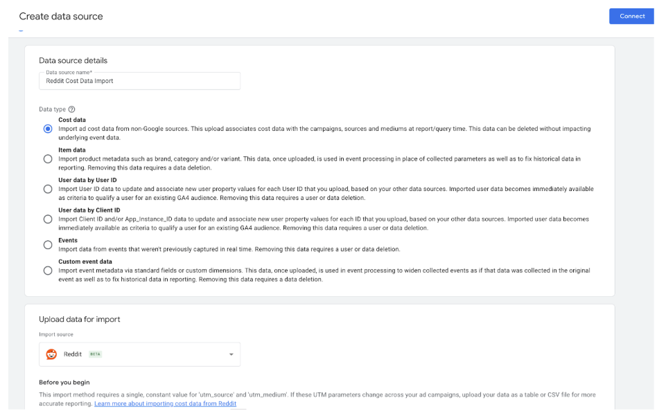 Select Reddit cost data import