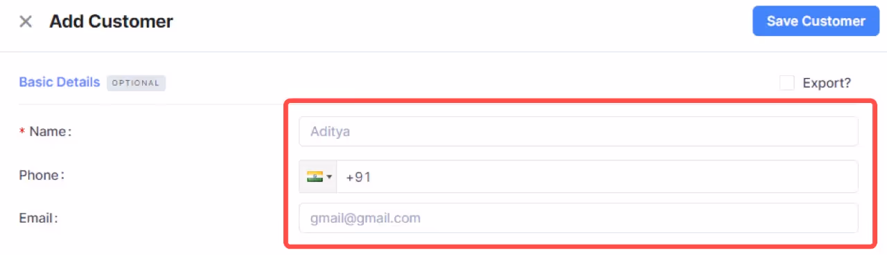 add customers details