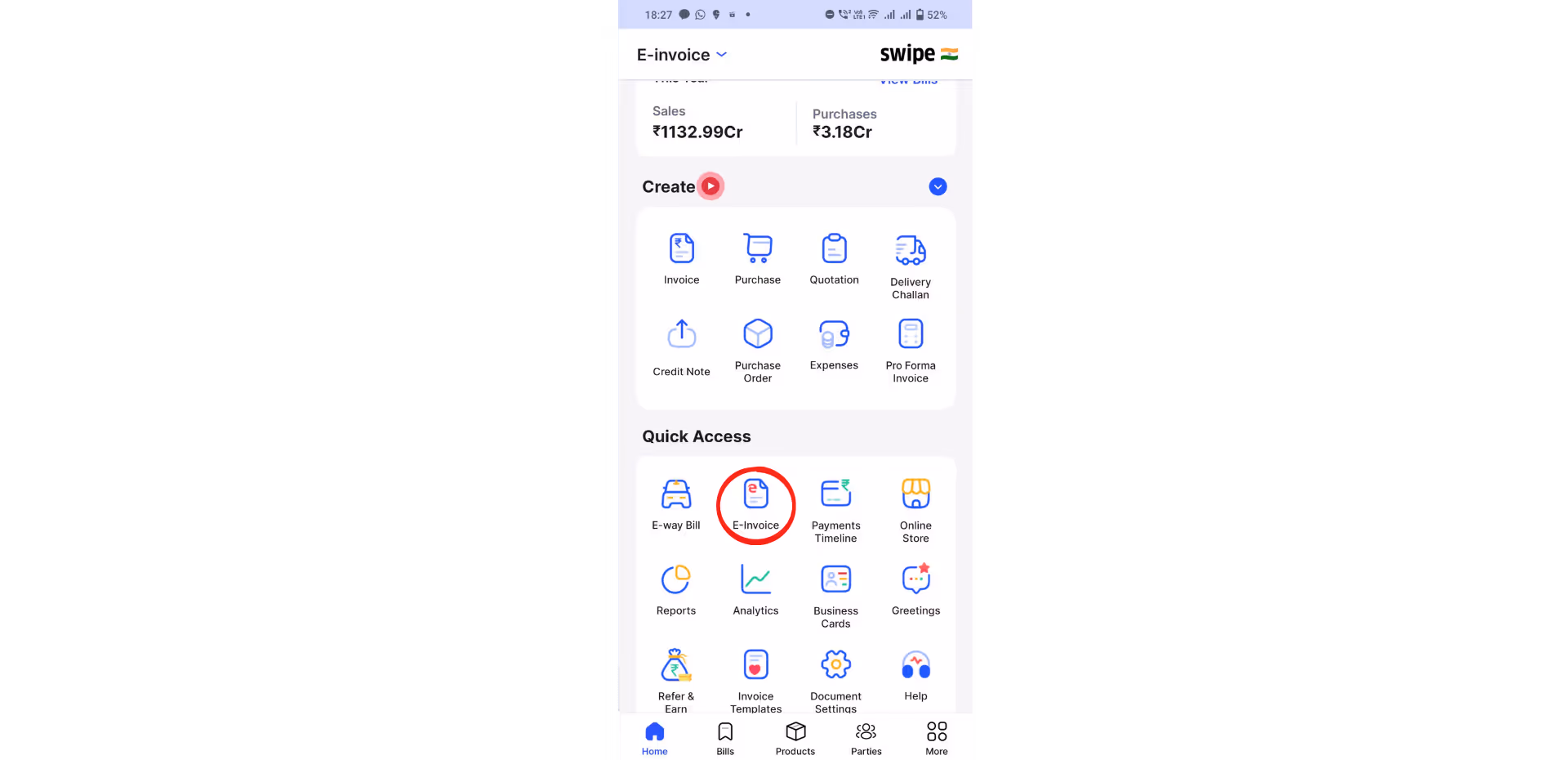Click on the e-invoice icon