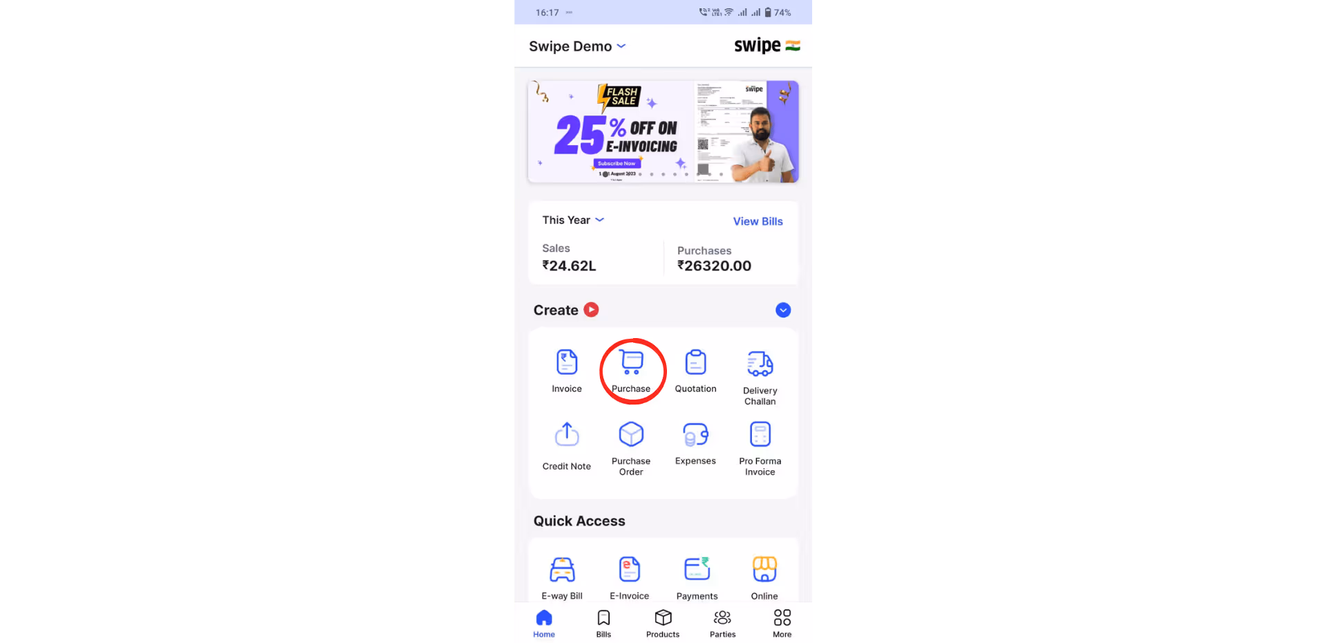 Click on Purchase Icon