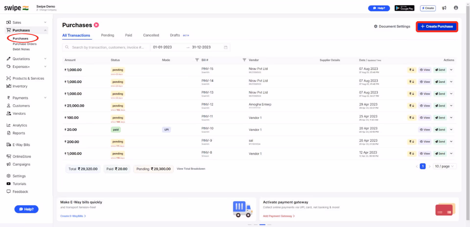 create purchase Invoice 