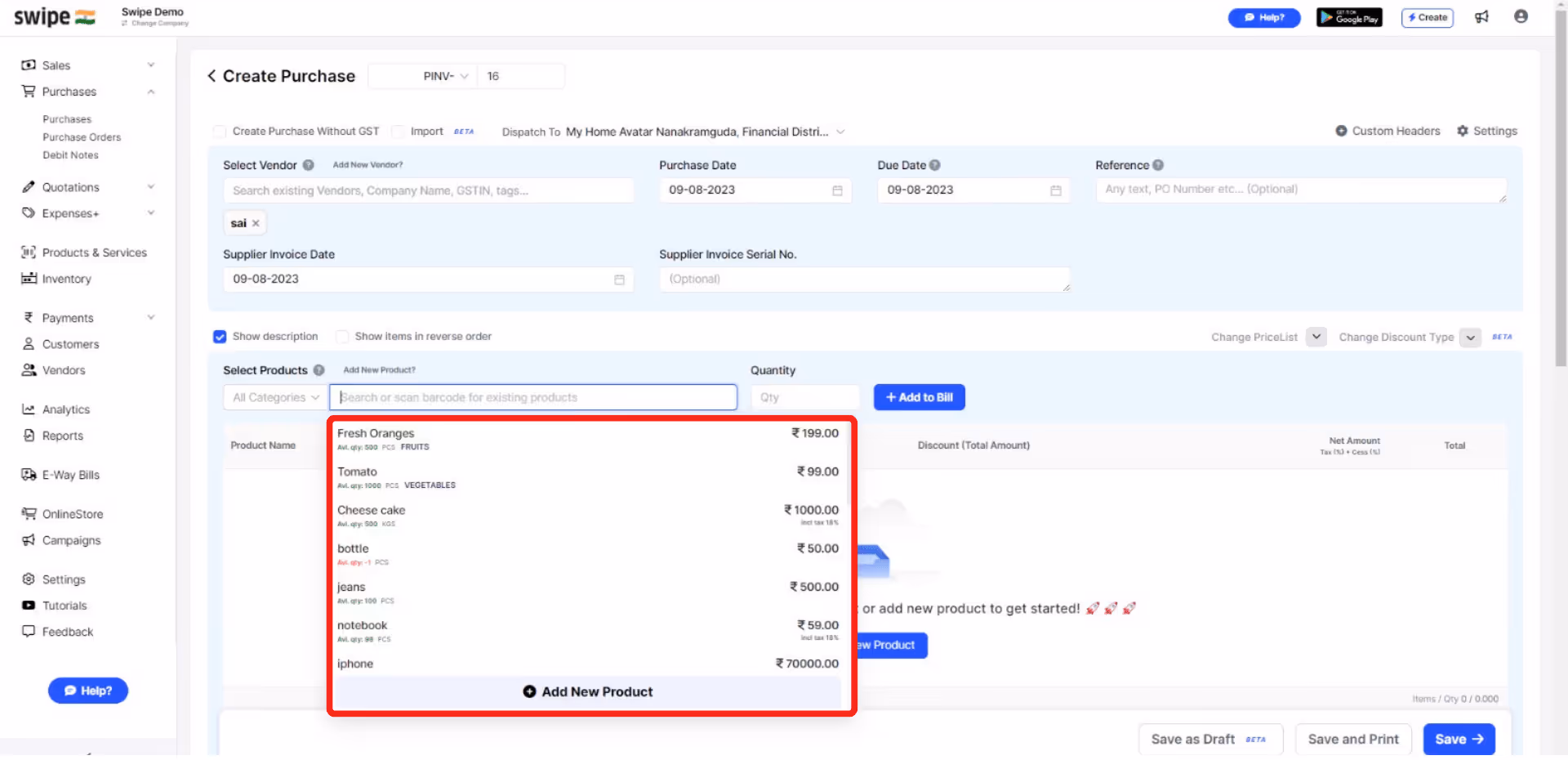 Fill in the Product details 