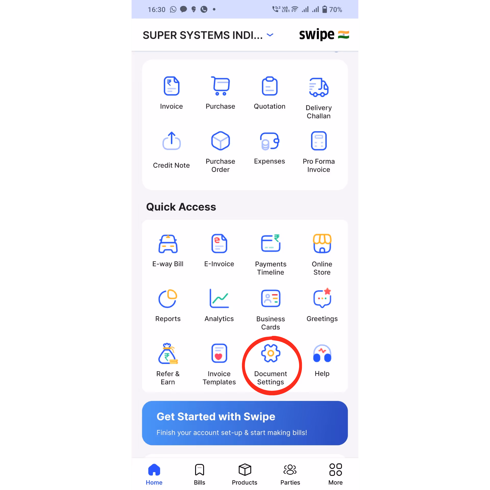 go to document settings 